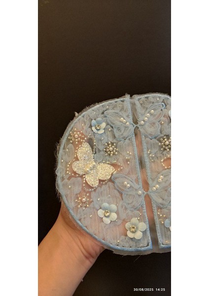 2 Li Kelebekli Mavı Arma Dikiş Aplike 18X16 cm modelleri