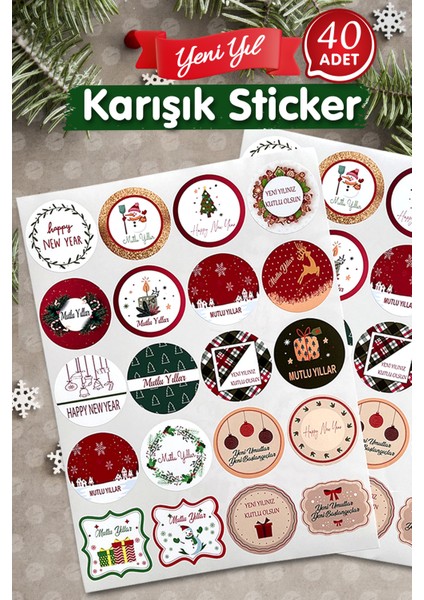 Yılbaşı Temalı Sticker - Mutlu Yıllar Etiketi -Yılbaşı Paketleme Happy New Year Sticker Karışık Set