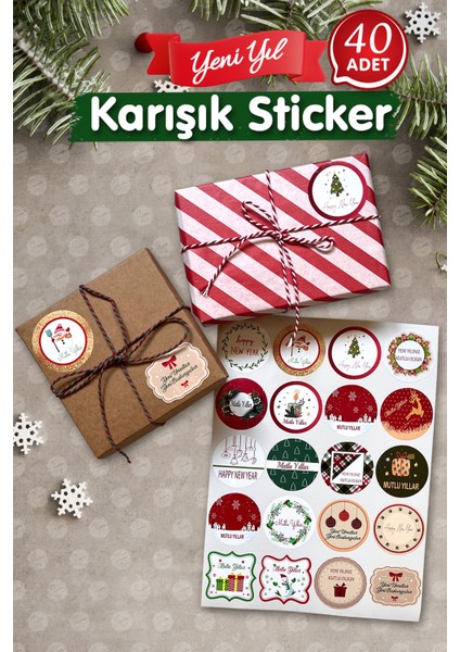 Yılbaşı Temalı Sticker - Mutlu Yıllar Etiketi -Yılbaşı Paketleme Happy New Year Sticker Karışık Set fiyatları