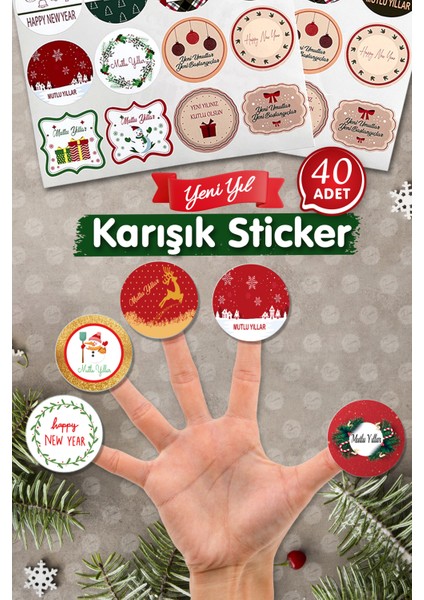 Yılbaşı Temalı Sticker - Mutlu Yıllar Etiketi -Yılbaşı Paketleme Happy New Year Sticker Karışık Set modelleri