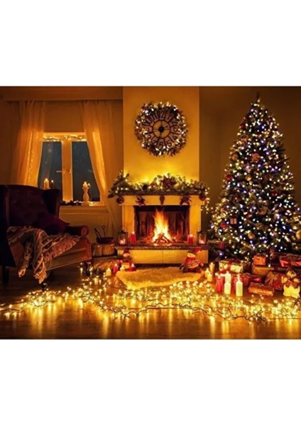 Solar 120 Ledli 10 Metre Gün Işığı Bahçe Aydınlatma Dekorasyon Güneş Enerjili LED Sarı Işık