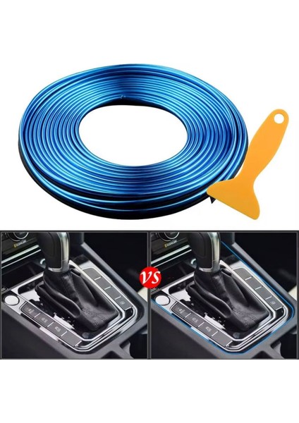 Mavi Araba Oto Trim Dekorasyon Şeridi Kauçuk Elastik Kolay Kurulum 5 Metre Şerit Bant