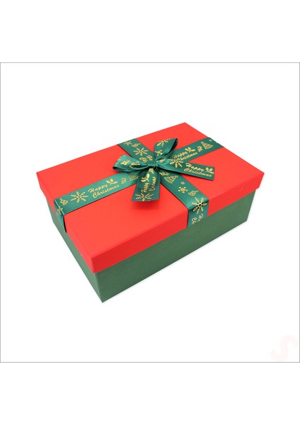 Kırmızı Kapaklı Fiyonklu Yeşil Kutu, 21 cm - Orta Boy