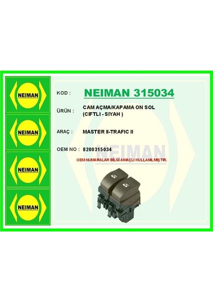 Cam Açma/kapama On Sol ( Cıftlı - Sıyah ) Master Iı-Trafıc Iı