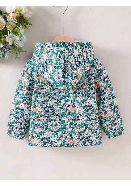 Renkli Çiçek Desenli, Fermuarlı, Kapüşonlu ve Içi Peluş Astarlı Kız Çocuk Montu, Günlük Model. fiyatları