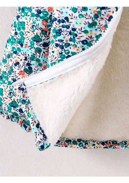 Renkli Çiçek Desenli, Fermuarlı, Kapüşonlu ve Içi Peluş Astarlı Kız Çocuk Montu, Günlük Model. fırsatları