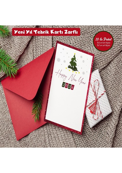 Yılbaşı Yeni Yıl Mini Zarflı Not ve Tebriik Kartı Seti 10 Lu
