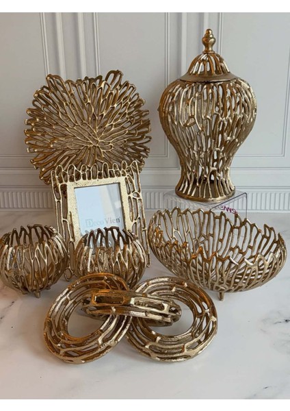 7 Parça Pirinç Eskitme Gold Salon Seti