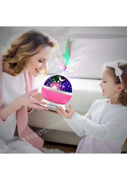 Pembe Dönen Renkli Ay Yıldızlı Gökyüzü Yansıtmalı Projeksiyon Gece Lambası Çocuk Bebek Parti Odası ( Lisinya ) fırsatları