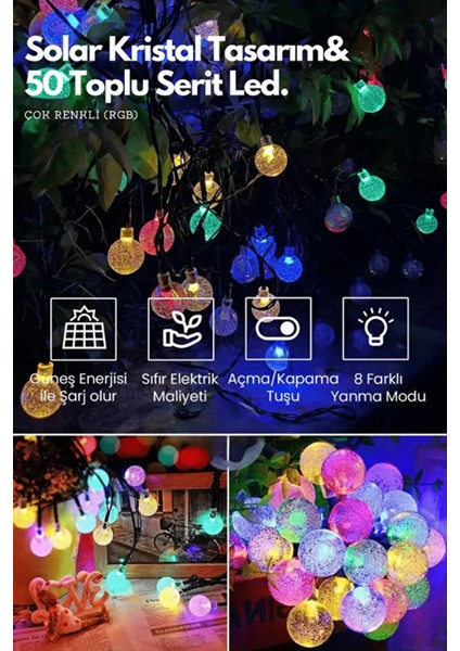10 Metre 50 Top Güneş Enerjili Solar LED Işık Dekoratif Rgb Yılbaşı Bahçe Balkon ve Teras fiyatları