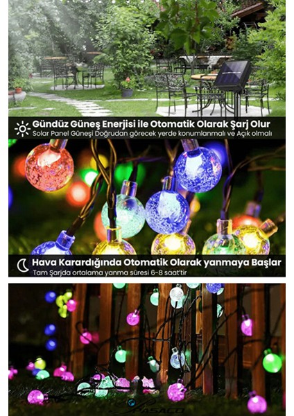 10 Metre 50 Top Güneş Enerjili Solar LED Işık Dekoratif Rgb Yılbaşı Bahçe Balkon ve Teras indirimleri