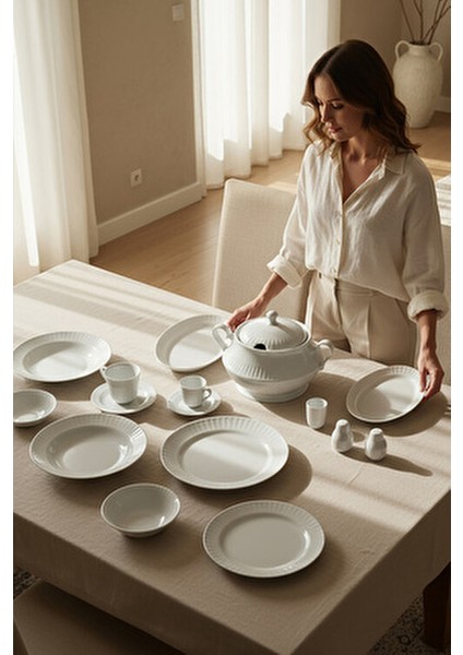 Sedef 82 Parça Beyaz Yemek Takımı 12 Kişilik Modern Tasarım fırsatları