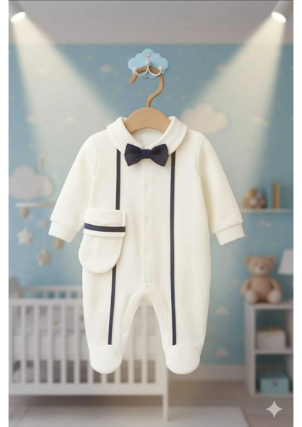 Papyonlu Askı Detaylı %100 Pamuk Erkek Bebek Tulum & Şapka Seti (0-3 Ay) fiyatları