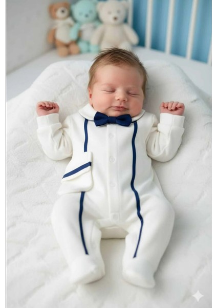 Papyonlu Askı Detaylı %100 Pamuk Erkek Bebek Tulum & Şapka Seti (0-3 Ay) modelleri