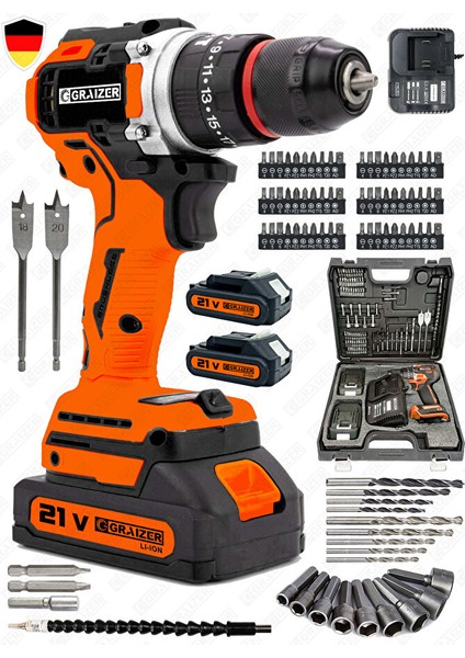 Alman 21 V Darbeli Profesyonel Kömürsüz Motor Çift Akülü Şarjlı Vidalama Matkap fiyatları