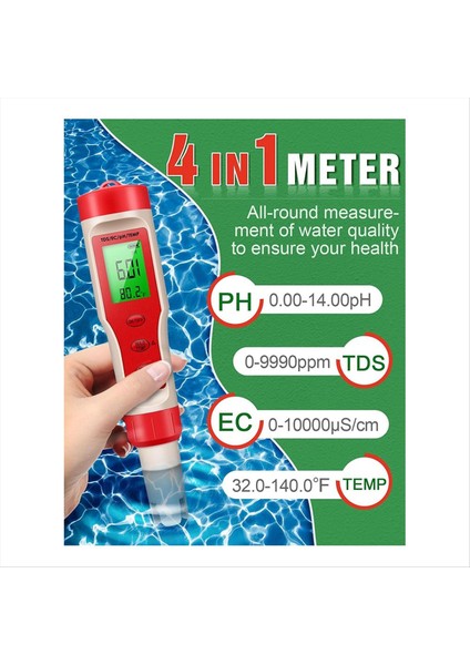 4&#39;ü 1 Arada Ph Metre, Ph Metre, Dijital Ph Test Cihazı 0-14 Ph Ölçüm Aralığı ile 0.01 Yüksek Doğruluk, Ev Içme Için (Yurt Dışından) fiyatları