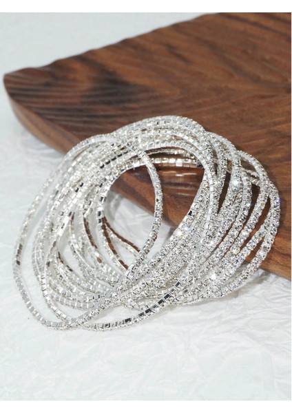 India Parlak Taşlı 3 Adet Minimal 925 Gümüş Kaplama Esnek Bileklik fiyatları