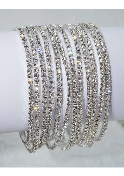 India Parlak Taşlı 3 Adet Minimal 925 Gümüş Kaplama Esnek Bileklik modelleri