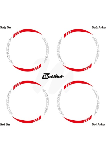 Cfmoto 450SR Geniş Jant Sticker Modeli 16'lı Kırmızı Beyaz modelleri