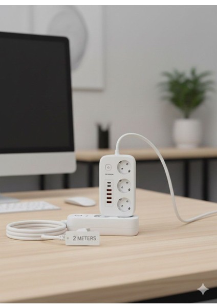 2500W Çoklu Priz 2 Metre – 3’lü Ac Priz +5 USB Çıkışı Akım Korumalı Alev Almayan Gövde, fiyatları