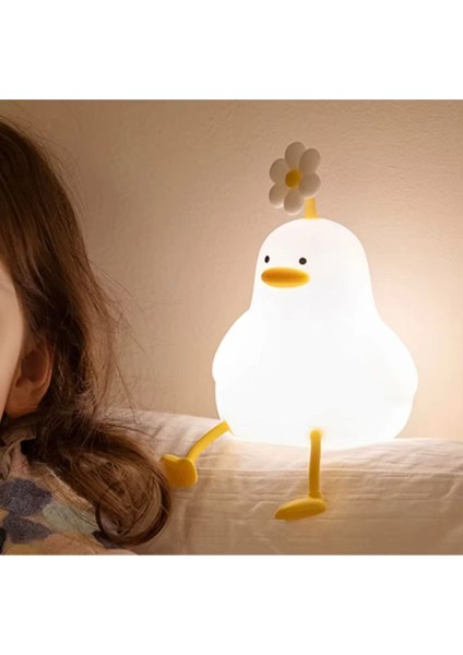 Yumuşak Silikon Gece Lambası –sevimli Ördek Dokunmatik & Sıkınca Yanan