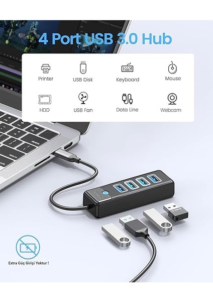 Type-C To Usb-A 3.0 4 Portlu Ultra Slim USB Çoklayıcı Hub Siyah fırsatları