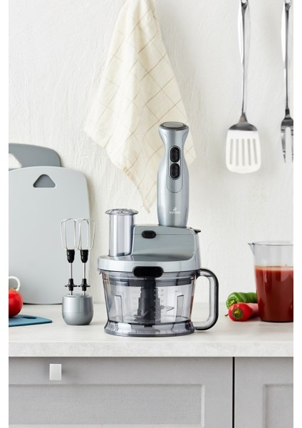 Güçlü ve Şık Mutfak Robotu ve Blender Seti, Antrasit Renk, 2000W Güç ile