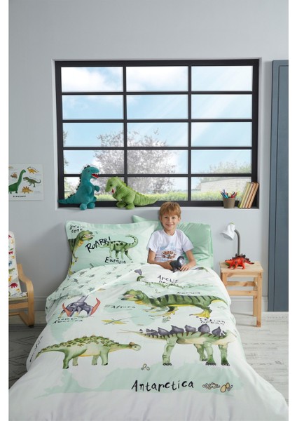 Dinasour Time Tek Kişilik Lastikli Çarşaf Nevresim Takımı 9492