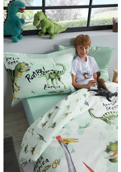 Dinasour Time Tek Kişilik Lastikli Çarşaf Nevresim Takımı 9492