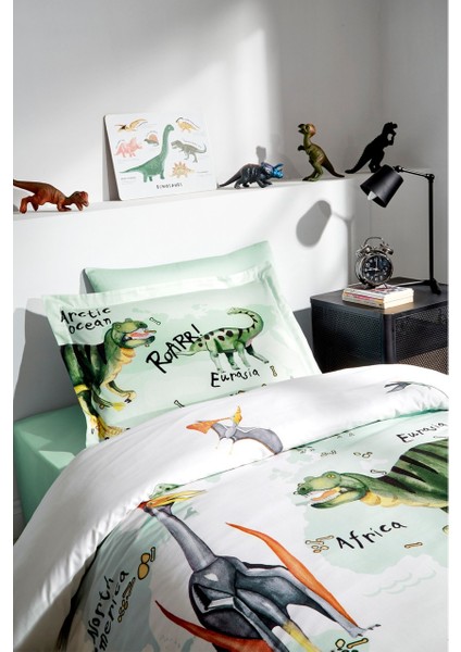 Dinasour Time Tek Kişilik Lastikli Çarşaf Nevresim Takımı 9492