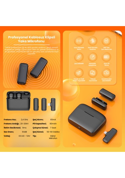 Kablosuz Yaka Mikrofonu Wireless Şarj Kutulu Canlı Yayın Ios ve Android Uyumlu Yaka Mikrofonu fırsatları