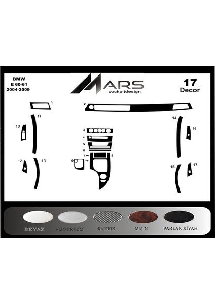 Bmw E60 E61 2004-2009 17 Parça Konsol-Konsol-Torpido Kaplama Titan