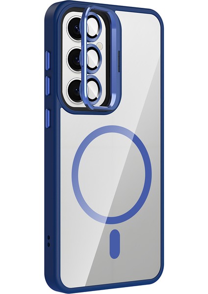 Galaxy S24 Kılıf Standlı ve Kamera Lens Hediyeli M-Safe Şarj Özellikli Inc Etro Kapak - Siyah