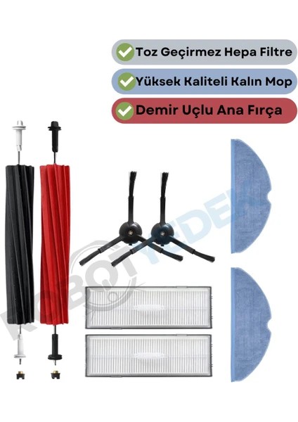 Roborock S8, S8+ S8 Pro Ultra Uyumlu Yedek Fırça Hepa Filtre Mop Seti-8 Parça