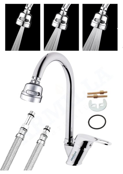 Fonksiyonlu Tasarruflu Başlıklı Baston Mutfak Eviye Musluğu Çeşmesi Bataryası