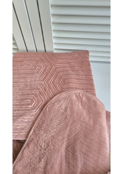 Tek Kişilik Battaniye Kalın Embos Pudra