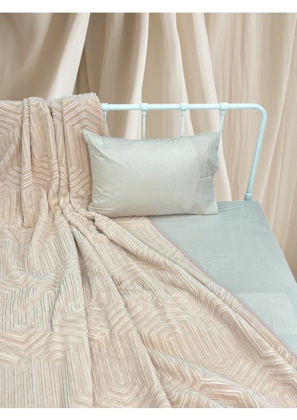 Tek Kişilik Battaniye Kalın Embos Pudra