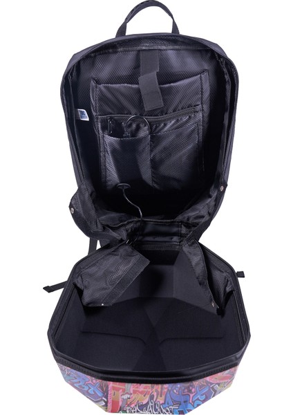 LED Göz Maskeli Grafiti Akıllı Sırt Çantası – USB Şarj Girişli, Sert Kasa