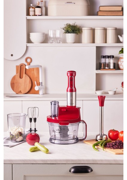 2000W Kırmızı Mutfak Robotu, Güçlü ve Şık Tasarım