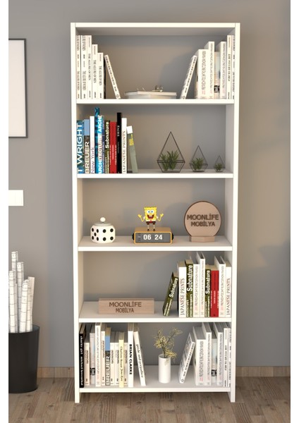 5 Raflı Kitaplık Beyaz
