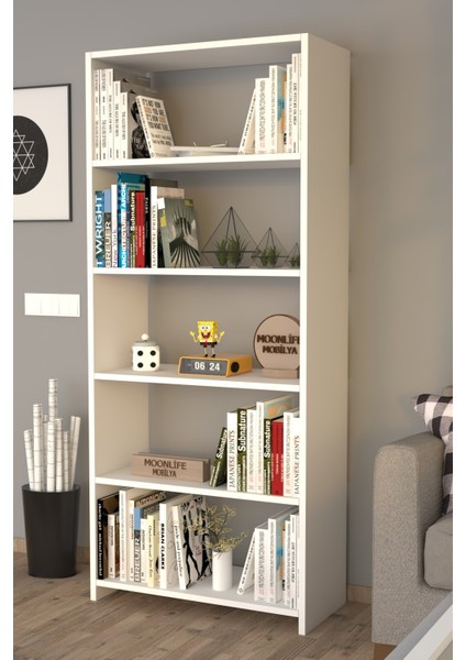 5 Raflı Kitaplık Beyaz modelleri