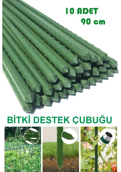 Bahçe Iç Dış 90CM-10 Adet Mekan Bitkileri Bitki Destek Çubuğu Metal Üzeri Pvc Kaplı 8mm