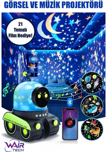 🧸eğitici ve Eğlenceli Robot Temali Projektör Gece Lambası 21 Filmli