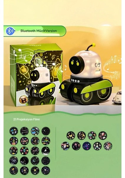 🧸eğitici ve Eğlenceli Robot Temali Projektör Gece Lambası 21 Filmli