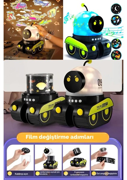 🧸eğitici ve Eğlenceli Robot Temali Projektör Gece Lambası 21 Filmli