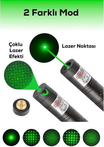 Ultra Güçlü Yeşil Şarjlı Lazer Pil Anahtar - Uzun Menzilli, Güçlü ve Çoklu Işık Efektli Er