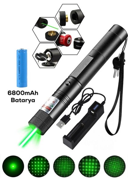 Ultra Güçlü Yeşil Şarjlı Lazer Pil Anahtar - Uzun Menzilli, Güçlü ve Çoklu Işık Efektli Er