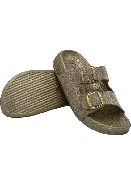 Kadın Ortopedik Taban Altın Desenli Rahat Günlük Kullanım ve Plaj Terliği