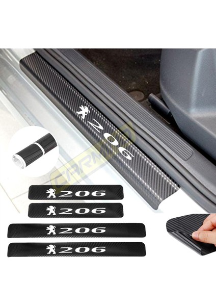 Peugeot 206 Karbon Kapı Eşiği Oto Sticker 4 Adet