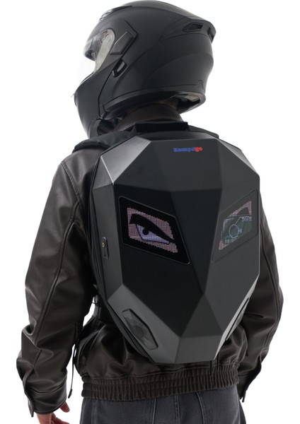 LED Kırmızı Göz Maskeli Akıllı Sırt Çantası - Sert Kasa, USB Şarj Girişli Teknolojik Çanta